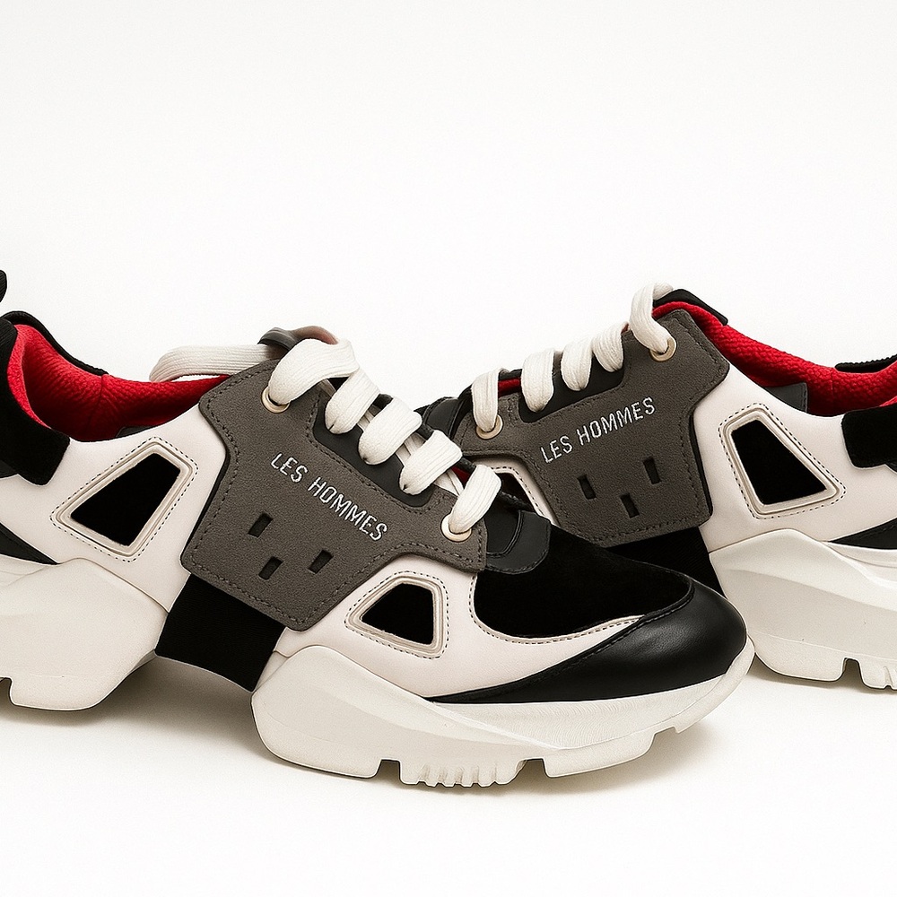 Les Hommes Monochrome Sneakers with Red Detail